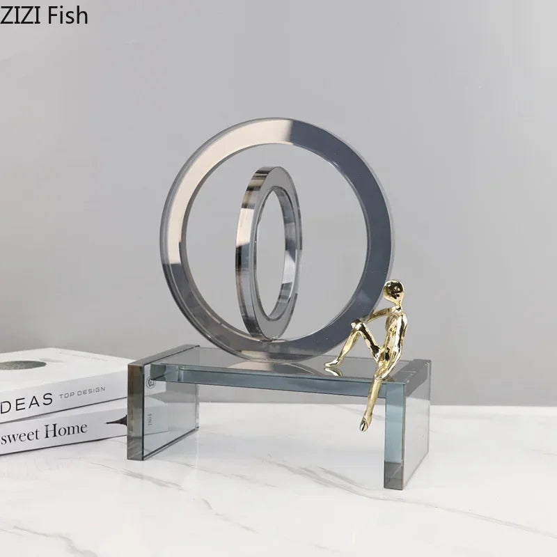 Afralia™ Crystal Geometric Ring Chair Base Decor - Golden Figurine Statue for Room Aesthetic