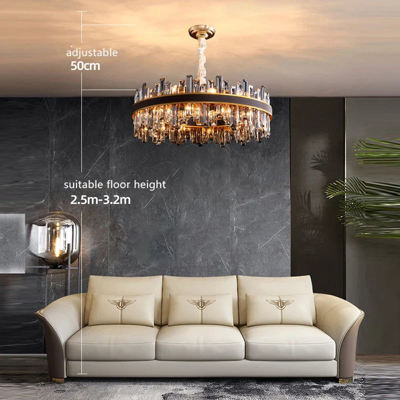 Afralia™ Crystal Leather Chandelier | Modern LED Lustres for Living Room & Dining Room