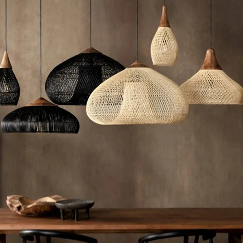 Afralia™ Vintage Rattan Pendant Lamps: Japanese Wabi Sabi Style for Kitchen, Dining Room