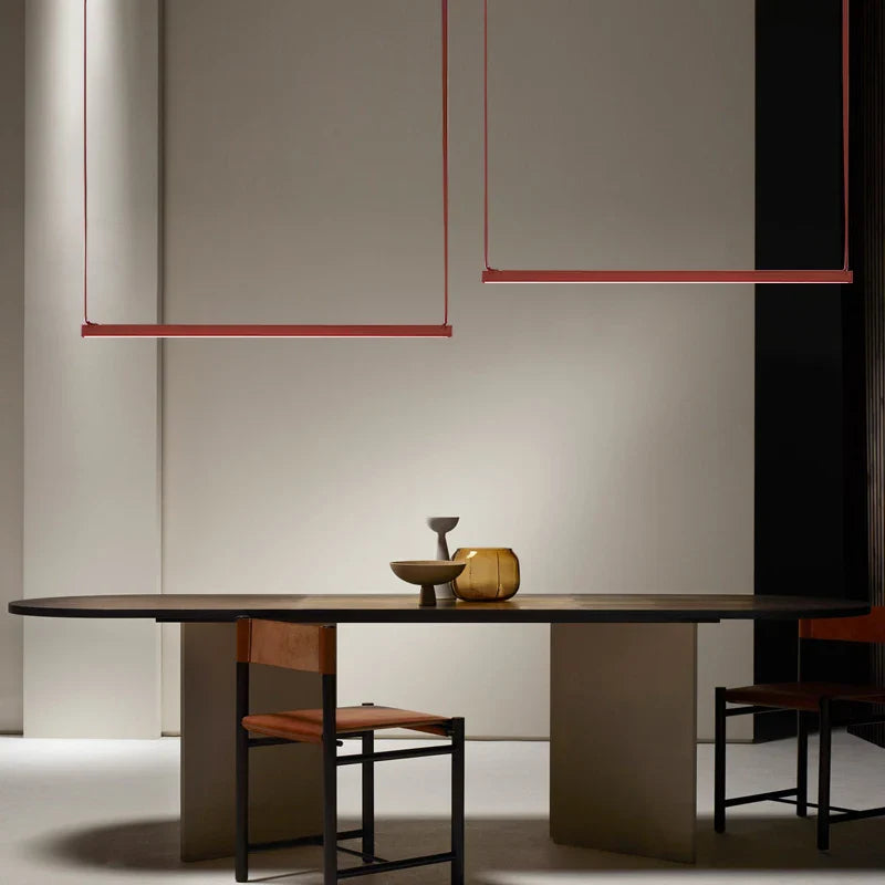 Afralia™ Modern Orange Gray Pendant Lighting for Dining Room, Adjustable Aluminum Belt Textile Fixture