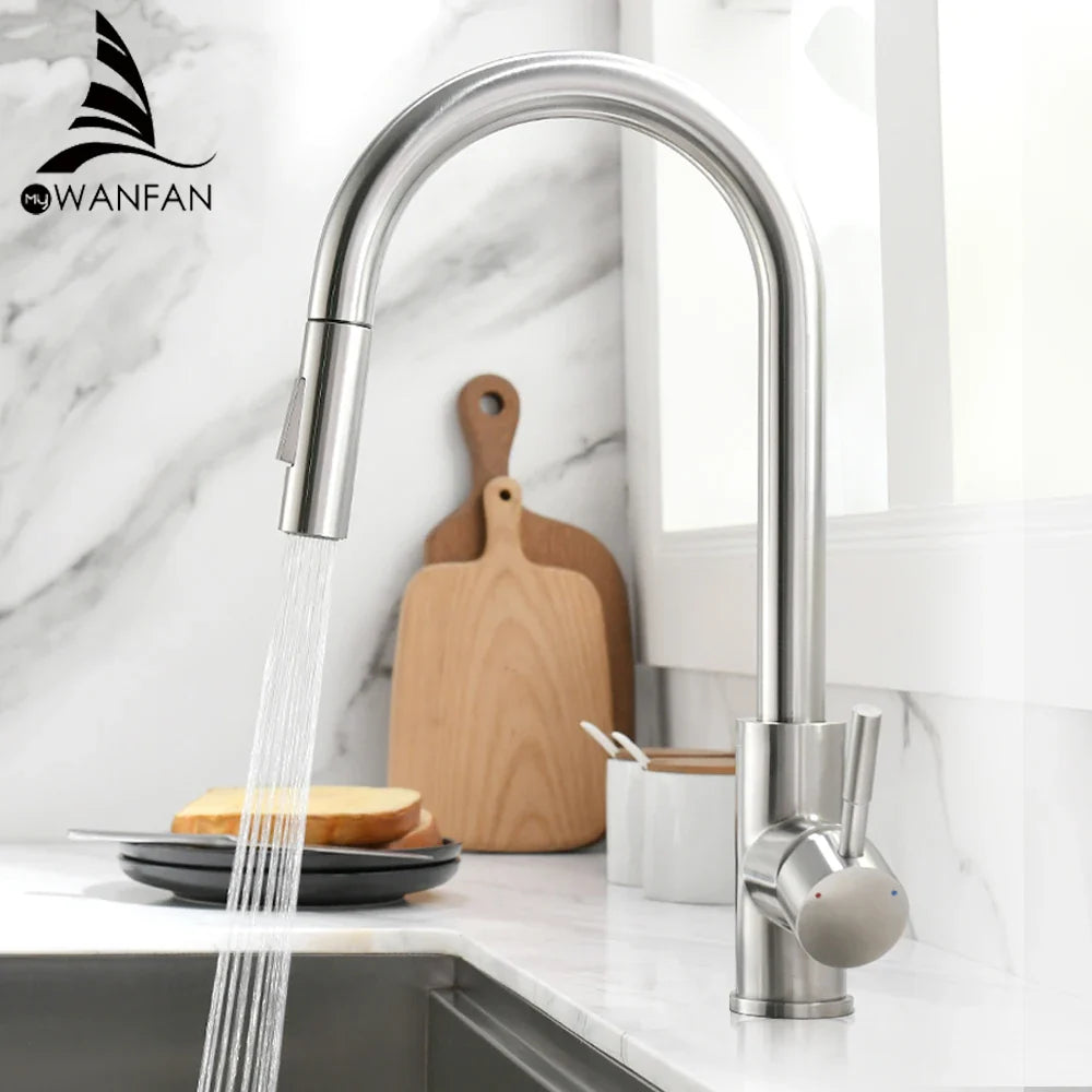 Afralia™ Brushed Nickel Pull Out Kitchen Faucet with Stream Sprayer Head