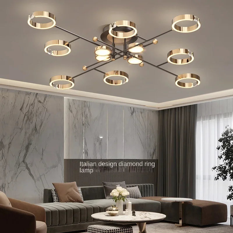 Afralia™ Gold Plated Chandelier with Remote Control, Crystals Decoration for Living Room