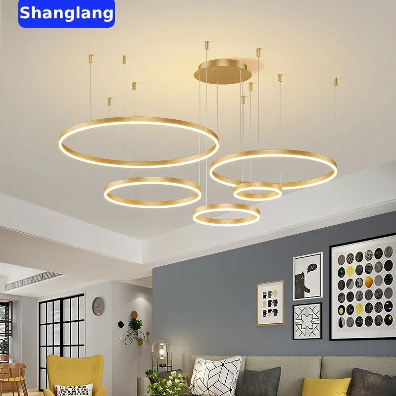 Afralia™ Brushed Rings LED Chandelier: Modern Home Lighting for Living Room & Bedroom