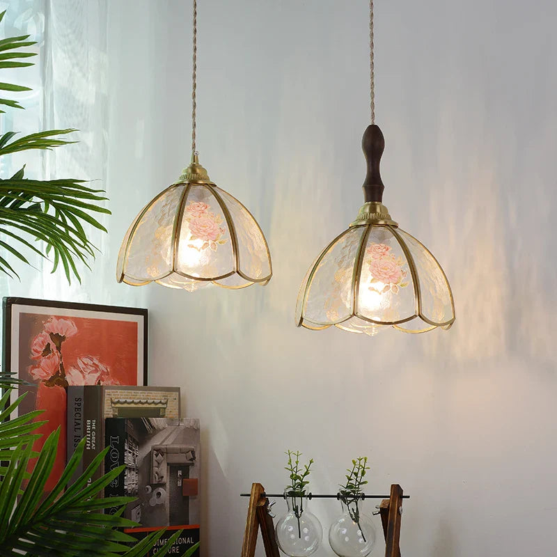 Afralia™ Walnut Tiffany Glass LED Pendant Light : Nordic Modern Kitchen Hanging Lamp