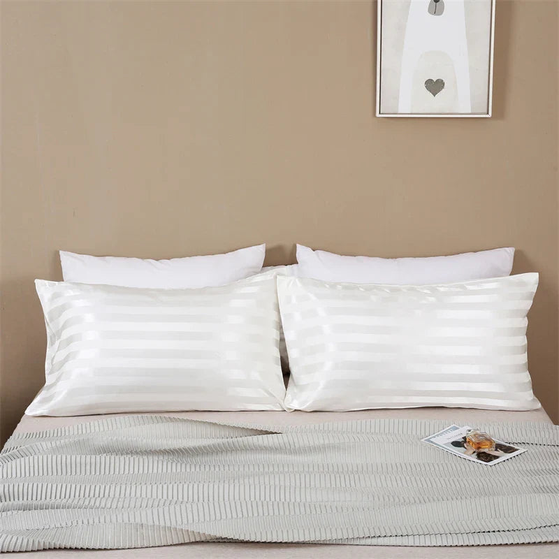 Afralia™ Satin Stripes Pillowcase Queen High-quality Jacquard King Size Pillow Cover