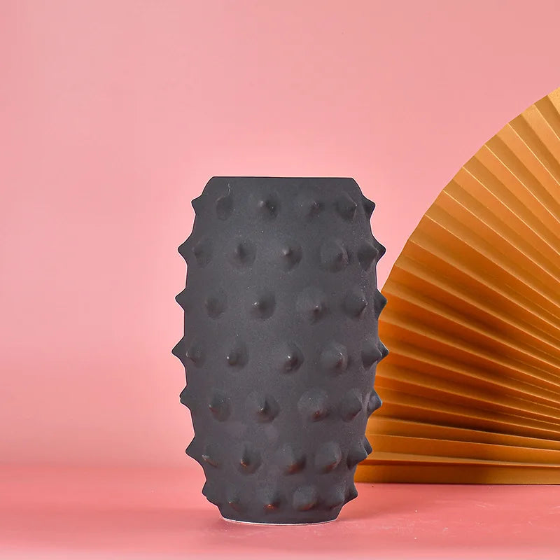 Afralia™ Black Ceramic Sea Urchin Spine Vase - Abstract Geometry Handicraft Decoration