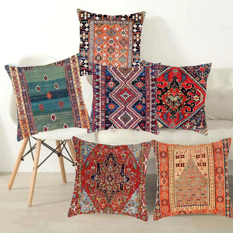 Afralia™ Vintage Turkey Style Ethnic Linen Carpet Cushion Cover - Home Decor