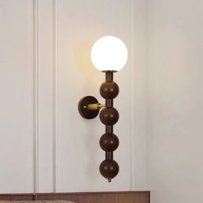 Afralia™ Wood Glass Ball Wall Sconce: Long LED Fixture for Living Room, Bedroom, Hotel