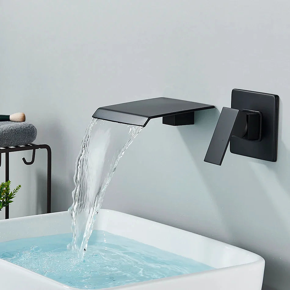 Afralia™ Waterfall Basin Faucet Wall Mounted Hot Cold Mixer for Bath Sink.