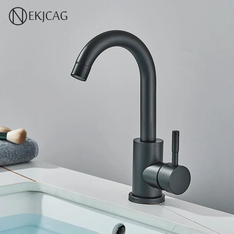 Afralia™ Matte Black Stainless Steel Basin Faucet with 360° Rotation and Single Handle