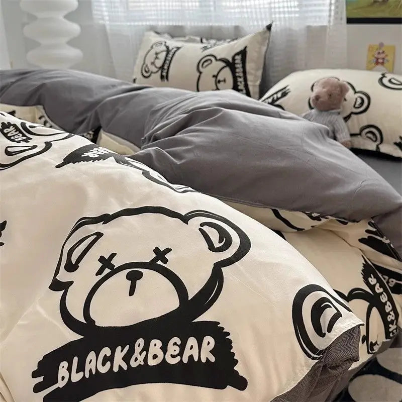 Afralia™ Simple Washed Cotton Bedding Set Twin King Size Bedclothes