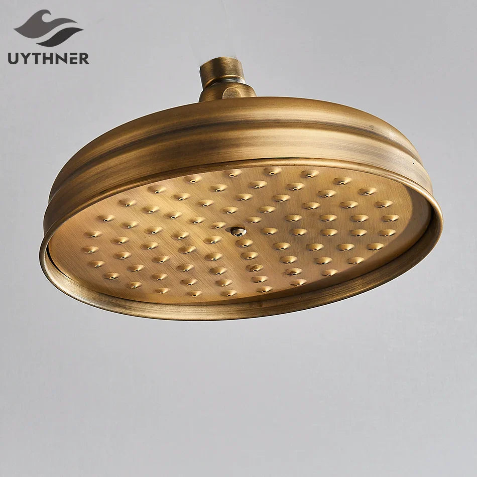 Afralia™ Antique Brass Bath Rainfall Shower Head - 8 inch Solid Brass Handheld Shower