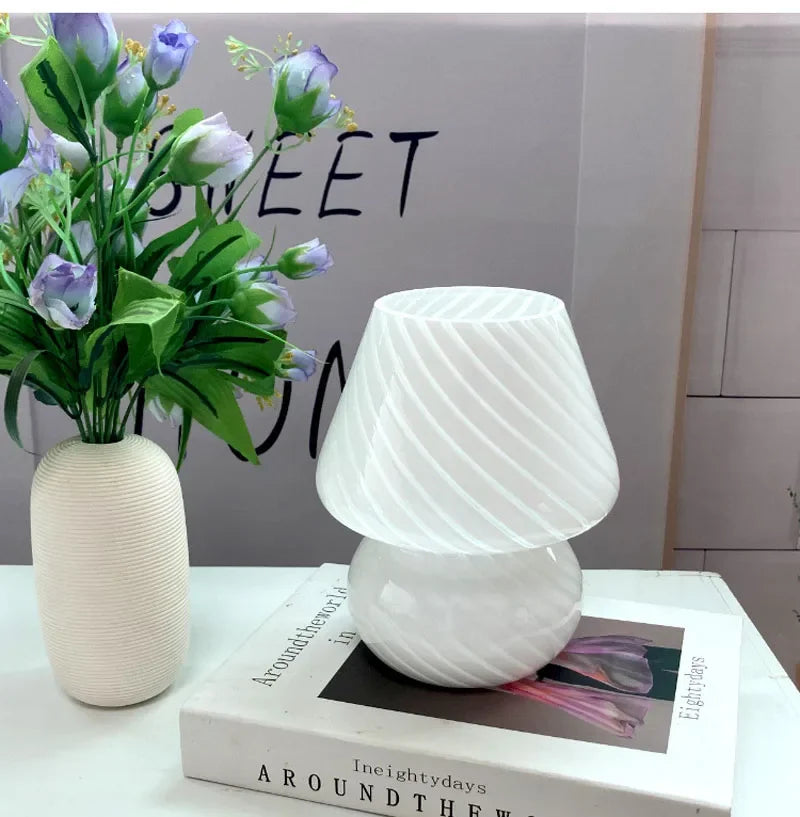 Afralia™ Striped Mushroom Glass LED Desk Lamp in Korean Ins Style