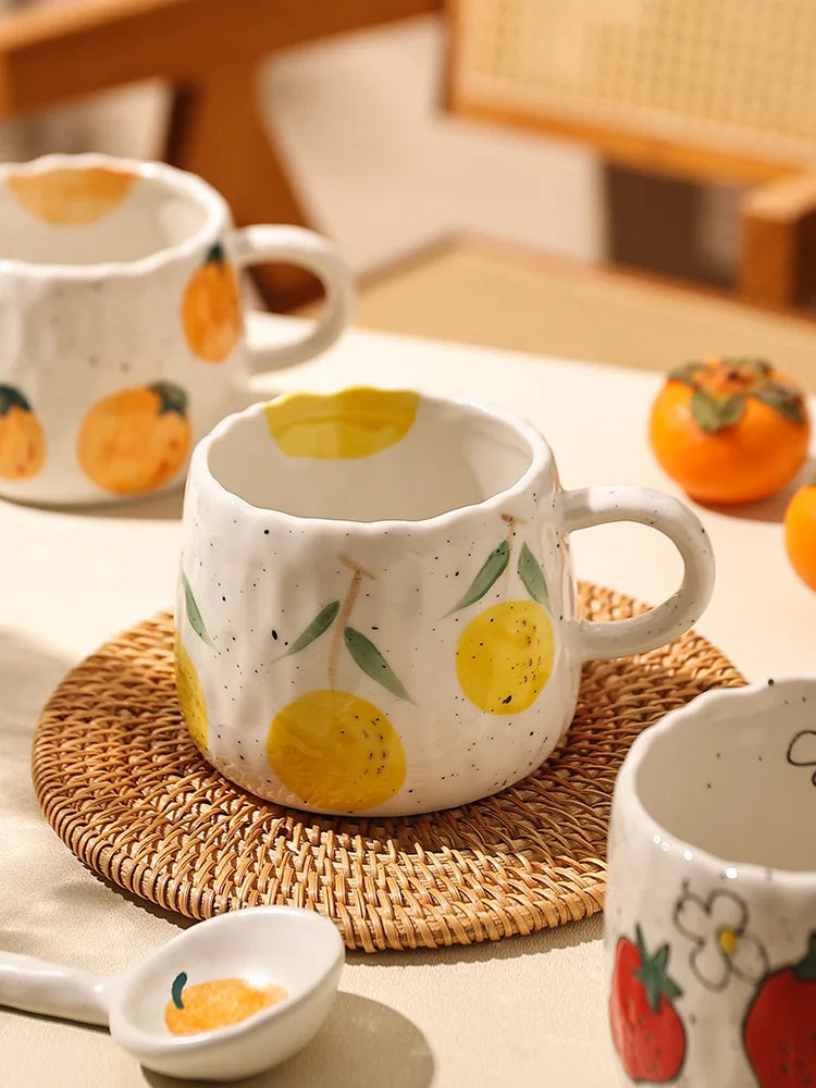 Afralia™ Cartoon Fruit Ceramic Mugs - Home Breakfast Juice Tea Coffee Cups