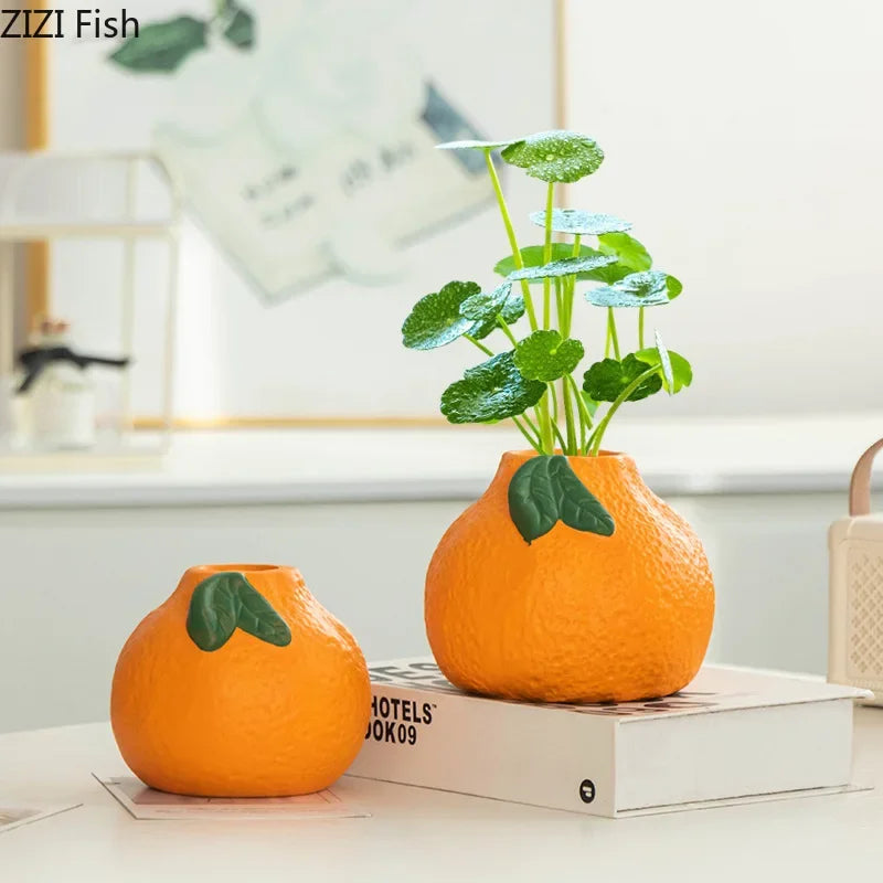 Afralia™ Tangerine Ceramic Vase: Orange Plant Pot Table Decoration, Floral Room Aesthetic Décor