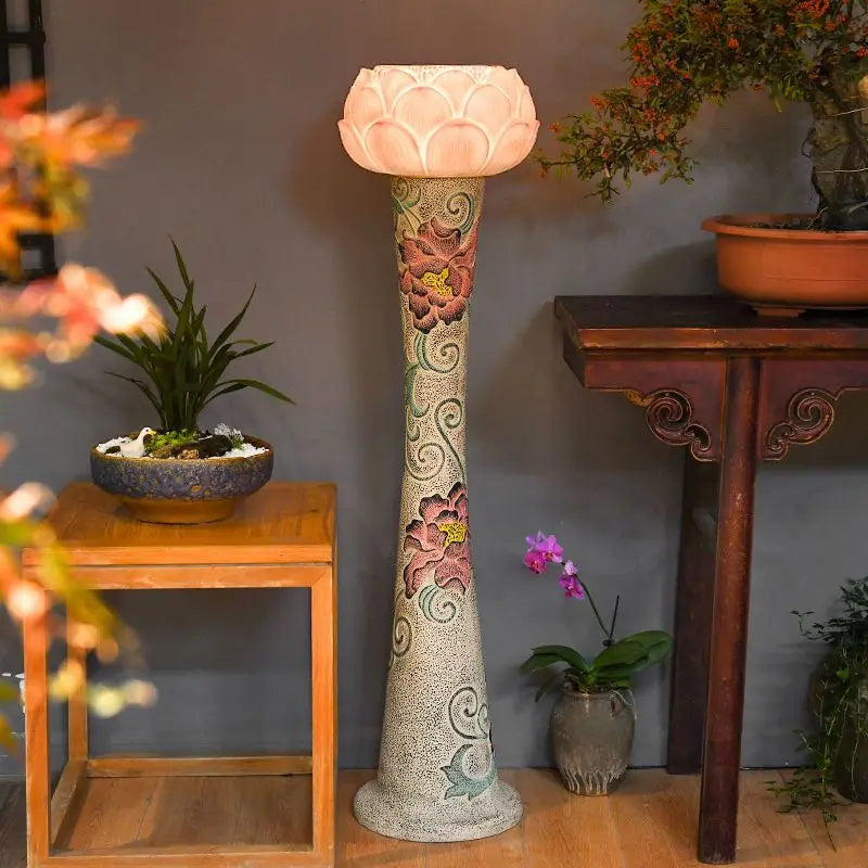 Afralia™ Zen Lotus Floor Lamp Chinese Style for Hotel Villa Study Room Lighting
