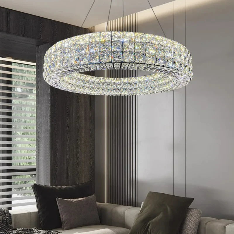 Afralia™ Crystal LED Chandelier: Dimmable Ceiling Light for Luxury Living Room Decor