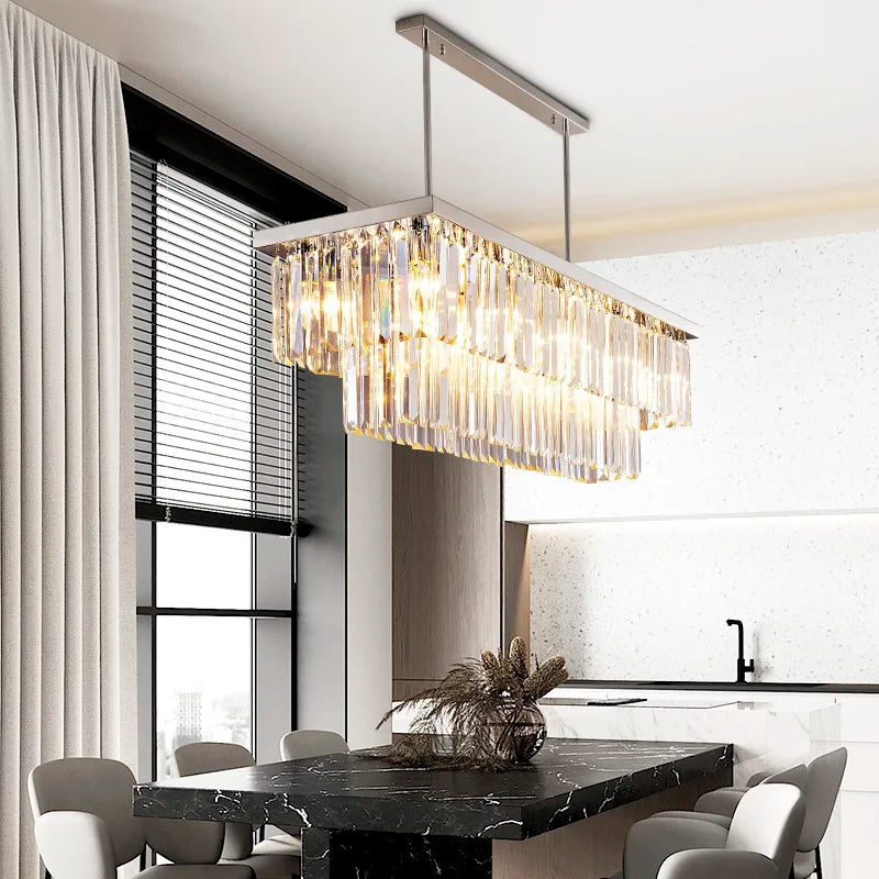 Afralia™ Silver Crystal Chandelier: Luxury LED Pendant for Dining Room & Kitchen Island