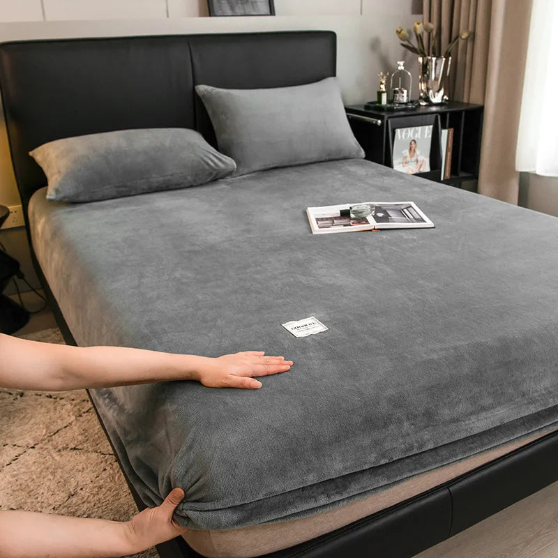 Afralia™ Winter Velvet Fitted Bed Sheet: Nordic Plush Mattress Cover, Warm & Non-Slip