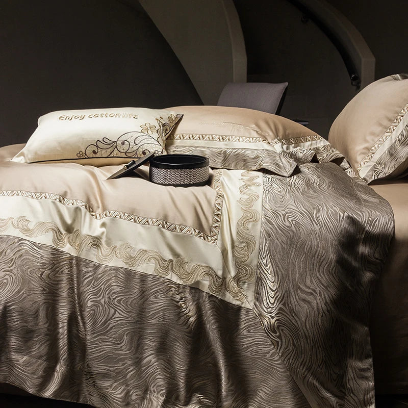 Afralia™ Luxury Jacquard Cotton Embroidery Bedding Set: 1 Duvet, 1 Sheet, 2 Pillowcases