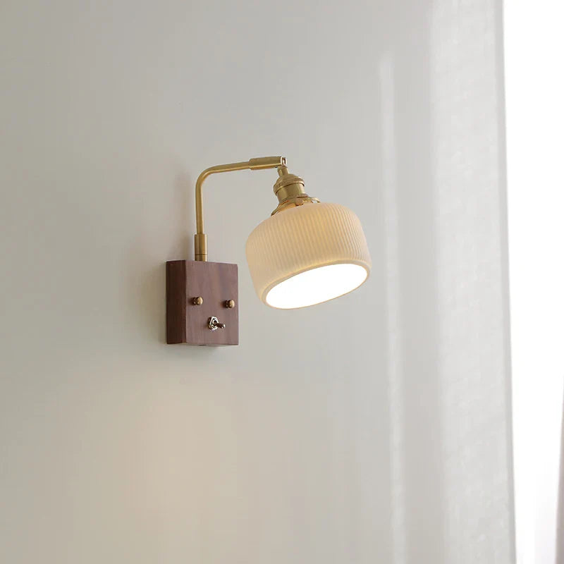Afralia™ Ceramic LED Wall Light Fixture White Copper Walnut Ash Bedside Lamp