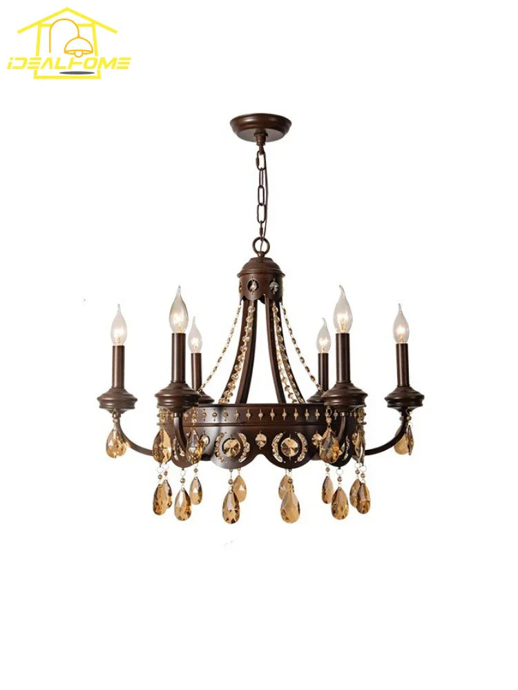 Afralia™ Iron Art Crystal Candle Chandelier LED Lighting for Living Room Bedroom Bar
