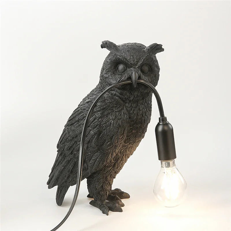 Afralia™ Owl Resin Bird Table Lamp for Halloween, Christmas, Kids' Room, and Home Decor