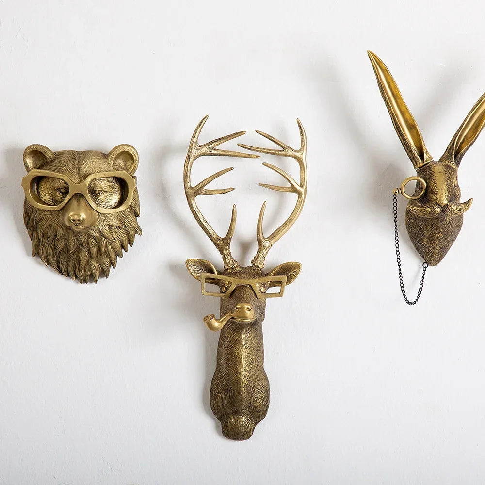 Afralia™ Golden Deer Head Wall Hook: Antique Bronze Resin Animal Pendant for Stylish Wall Decor