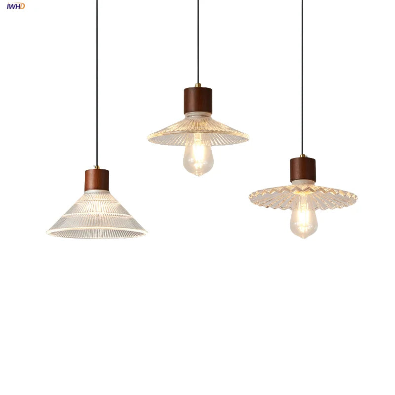 Afralia™ Wood Glass LED Pendant Lights Modern Hanging Lamp for Reading Living Room
