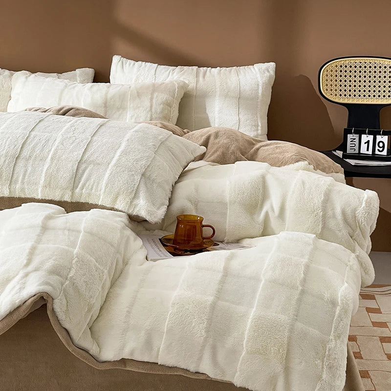 Afralia™ Plush Faux Rabbit Fur Velvet Bedding Set - Full Queen King Size