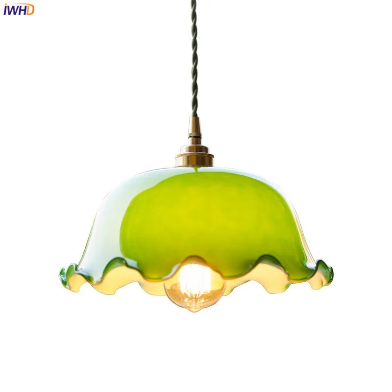 Afralia™ Green Glass LED Pendant Light for Home, Restaurant, Bar, and Loft Style Decor.