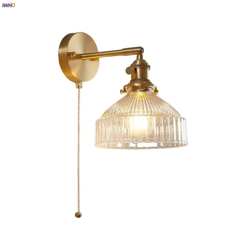 Afralia™ Clear Glass Copper Socket LED Wall Lamp with Pull Chain Switch
