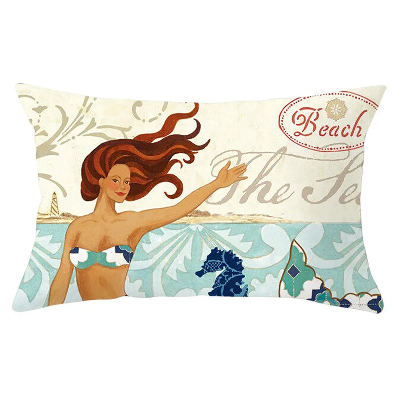 Afralia™ Marine Life Mermaid Polyester Cushion Cover - Ocean Theme Decor Pillowcase