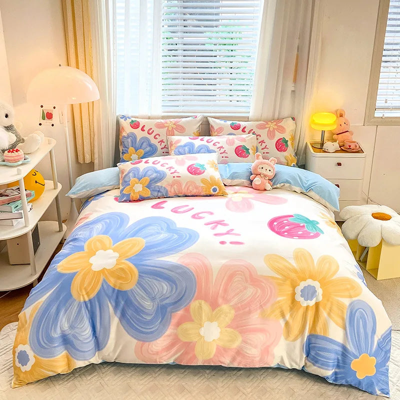 Afralia™ Flower Single Double Bedding Set Full Size Cotton Duvet Cover High Quality Quilt Cover Set
