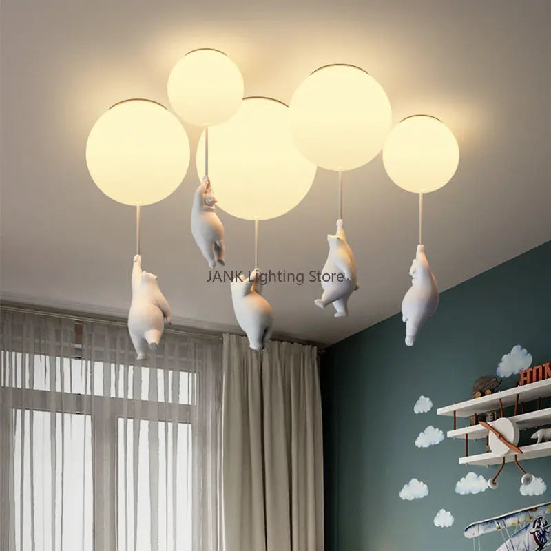 Afralia™ Kids Cartoon Panda Polar Bear Ceiling Light Chandelier for Boys and Girls' Bedroom