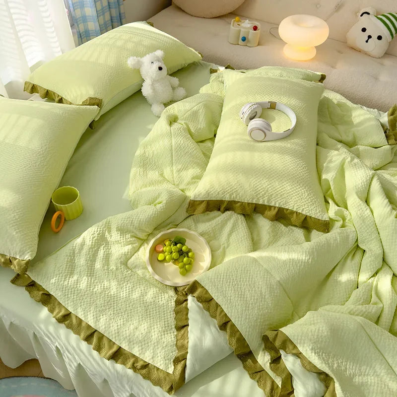 Afralia™ Summer Lace Ruffle Blanket - Skin-Friendly Cooling Quilt, Girly Fresh Style