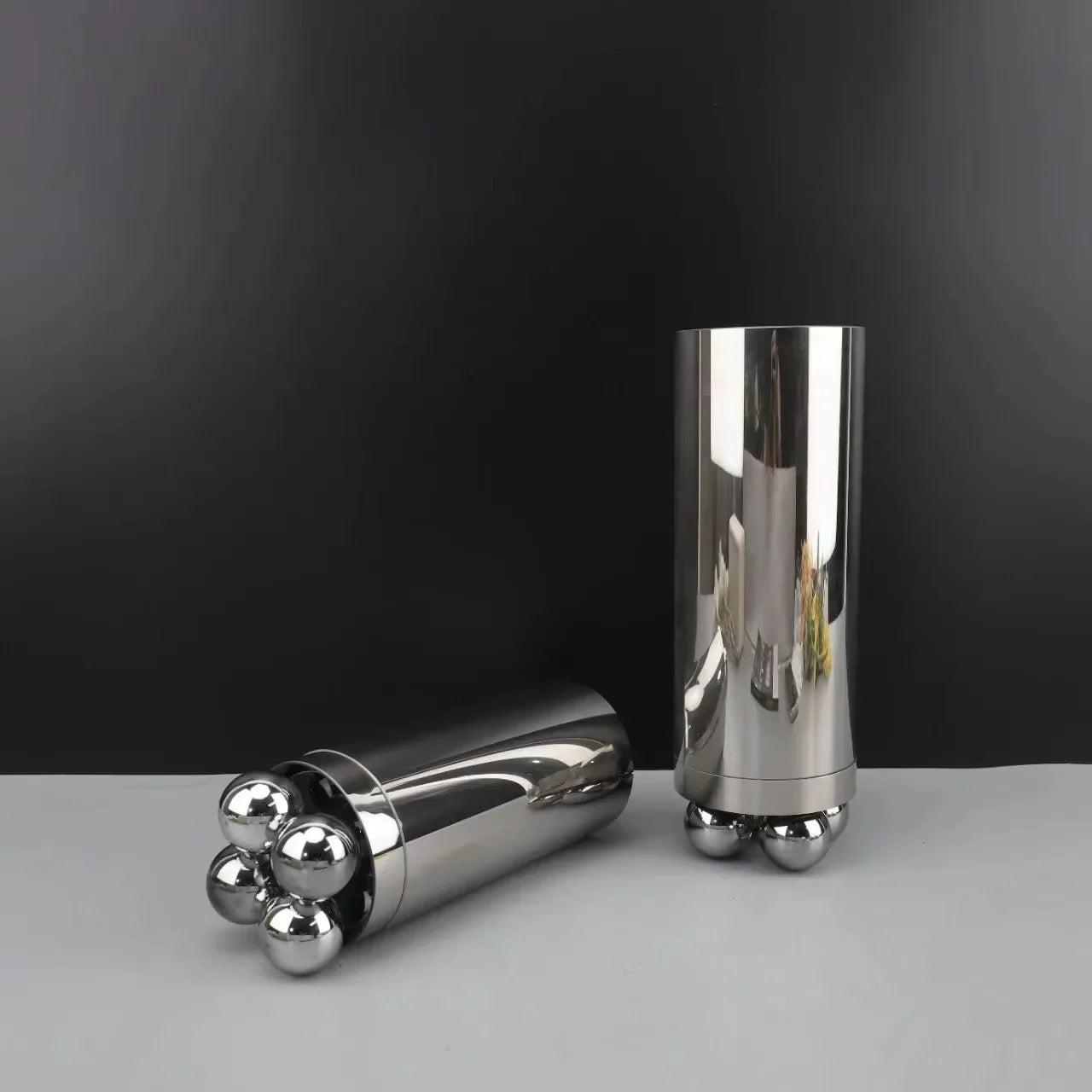 Afralia™ Silver Geometric Ball Glass Vase: Abstract Cylinder Floral Arrangement Accessory