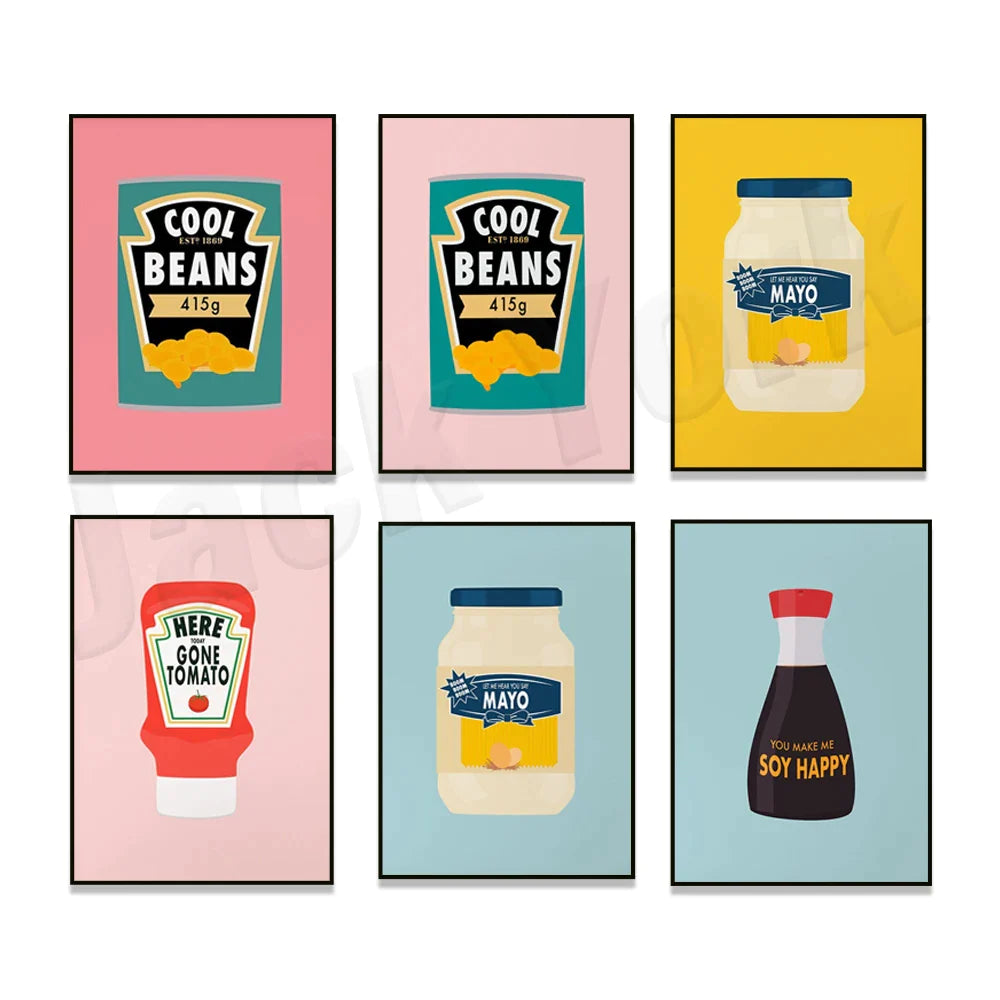 Afralia™ Blue Cool Beans Pesto Pasta Food Art Poster Soy Pun