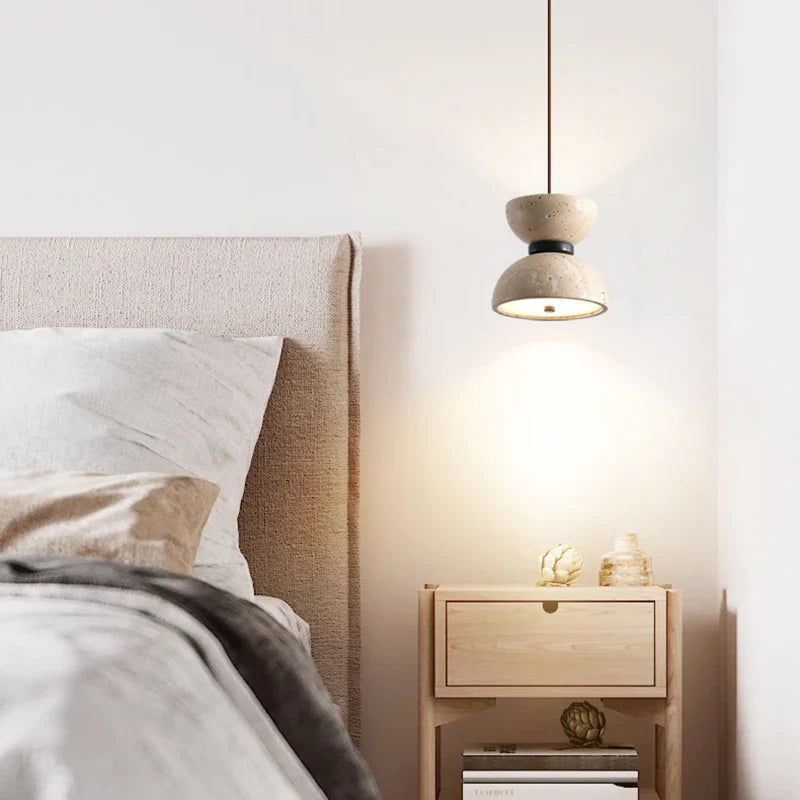 Afralia™ Yellow Travertine LED Hanging Pendant Light for Home Decor Bedroom Dining Living Room