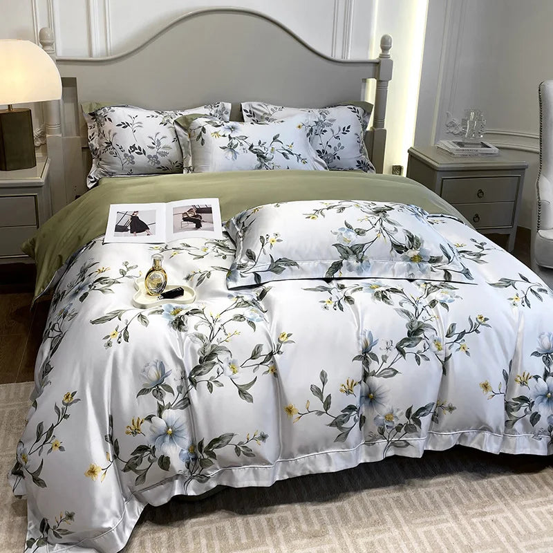 Afralia™ Ice Silk Plant Printed Bedding Set - Fashionable & Cool Comforter for Naked Sleep