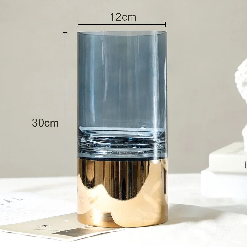 Afralia™ Gold Glass Vase Clear Desk Decor Hydroponic Floral Arrangement Bud Flower Pot