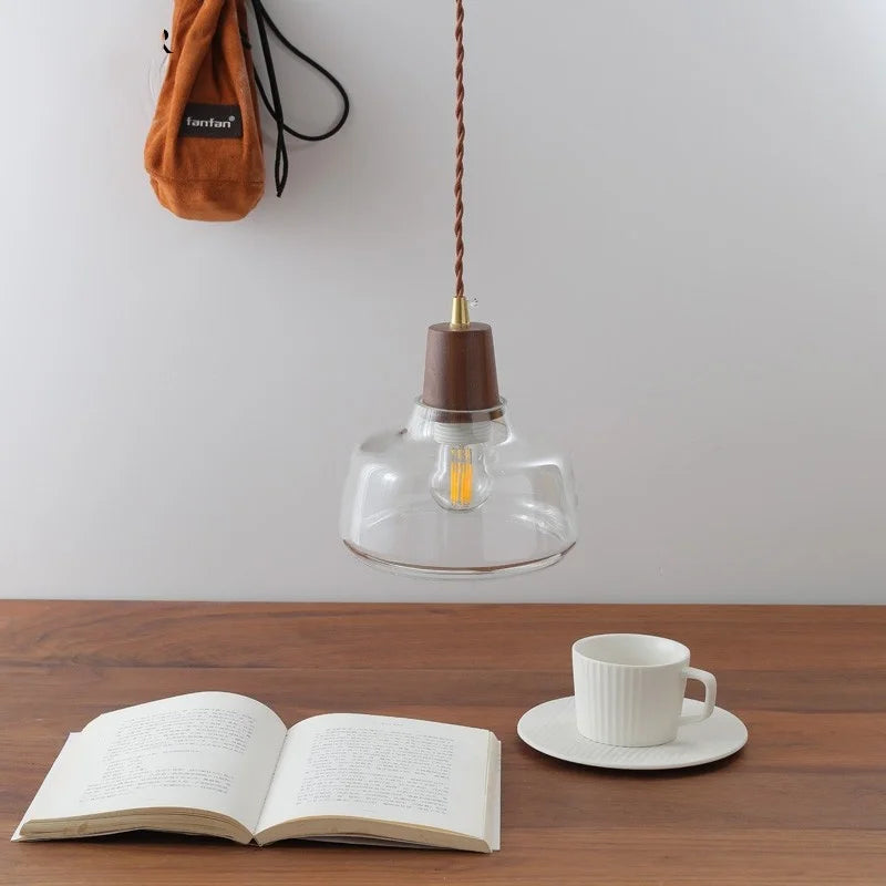 Afralia™ LED Pendant Lamps for Modern Home Decor - Walnut Glass Hanging Light Fixtures