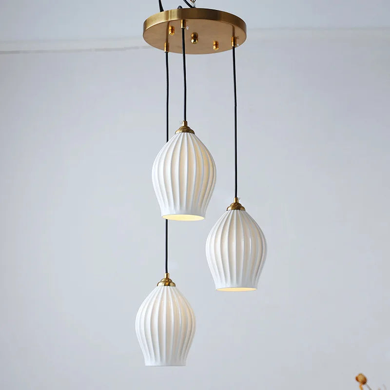 Afralia™ Elegance Ribbed Ceramic Pendant Lights for Dining Island, Living Room