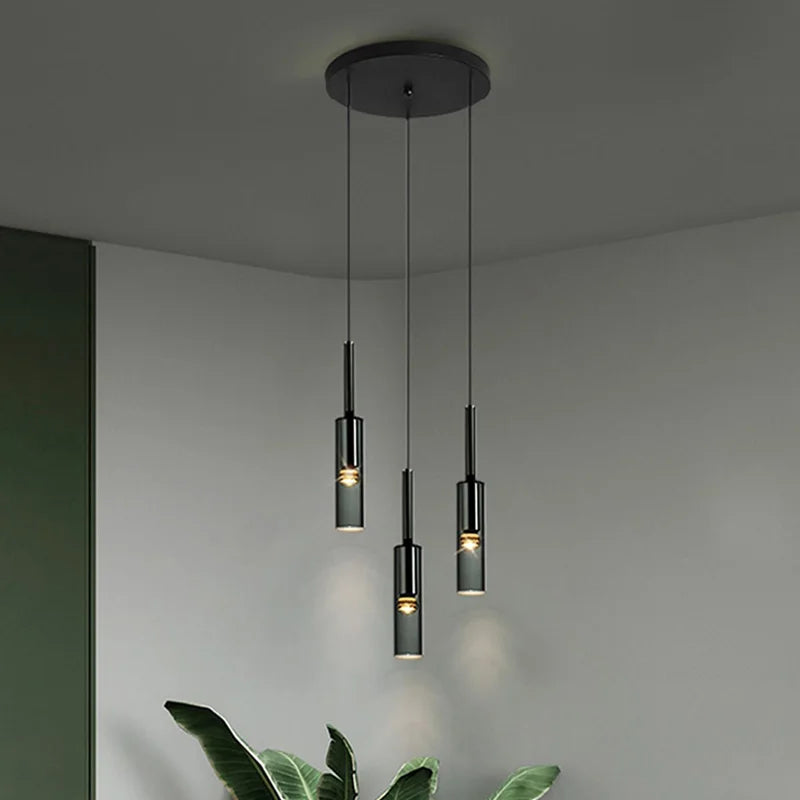 Afralia™ Minimalist Black Glass Chandelier: Luxury Dining Room Pendant Light Fixture