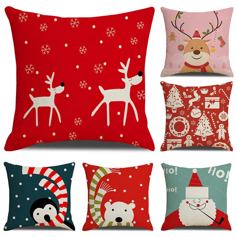 Afralia™ Christmas Cartoon Animal Linen Pillowcase: Deer, Bear, & More for Festive Home Decor
