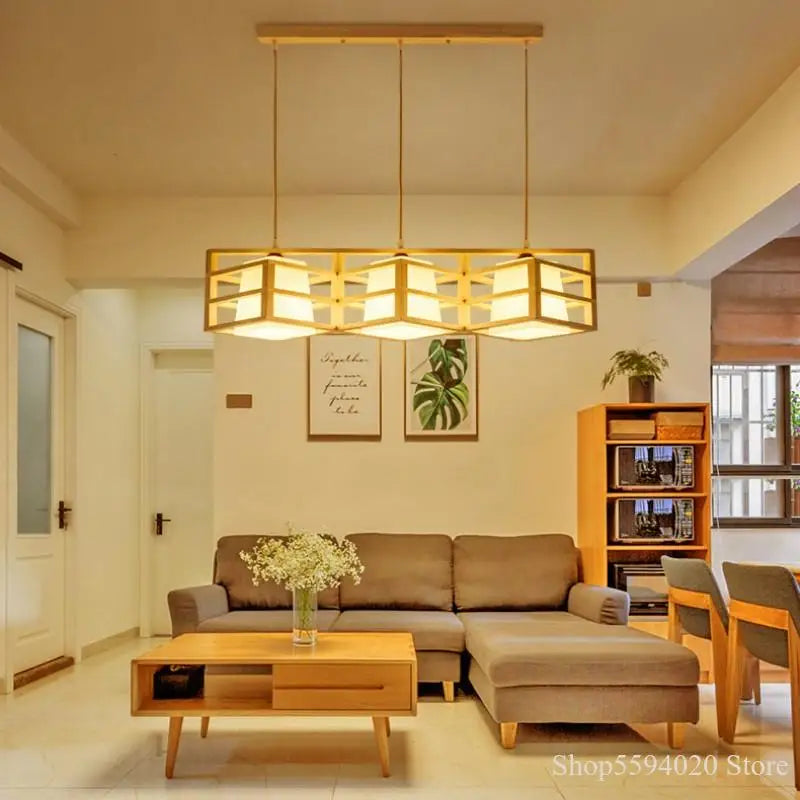 Afralia™ Japanese Wood Tea Room Pendant Light