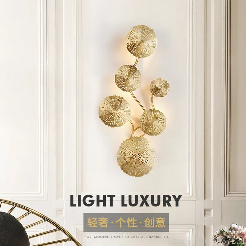 Afralia™ Nordic Copper Lotus Leaf Wall Lamp Gold Sconce | Modern Bedroom Bedside Light