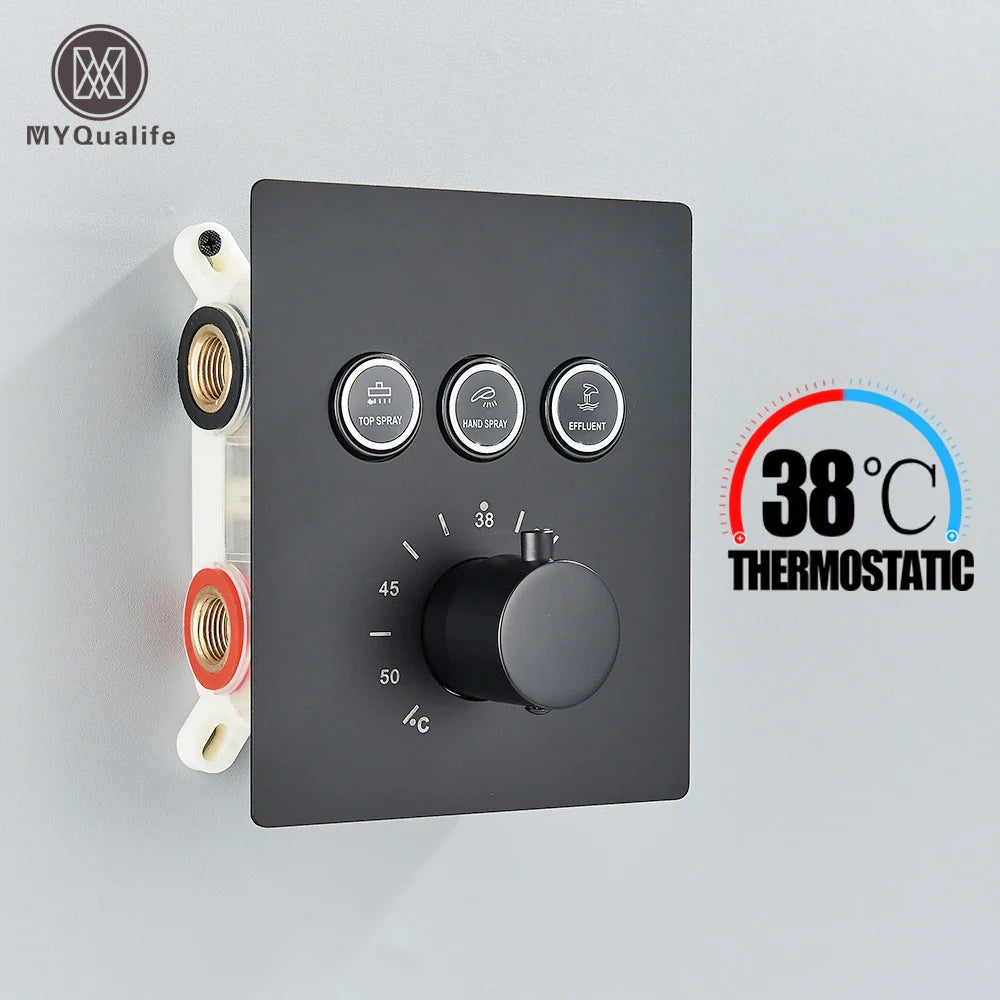 Afralia™ Matte Black 3 Way Thermostatic Mixer Valve for Bathroom Shower Control