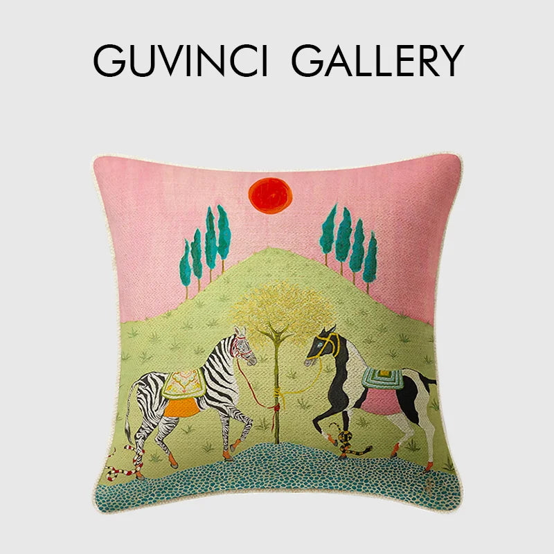 Afralia™ Luxury Wool Blend Spring Horse Floral Pillow Cover for Eclectic Home Decor