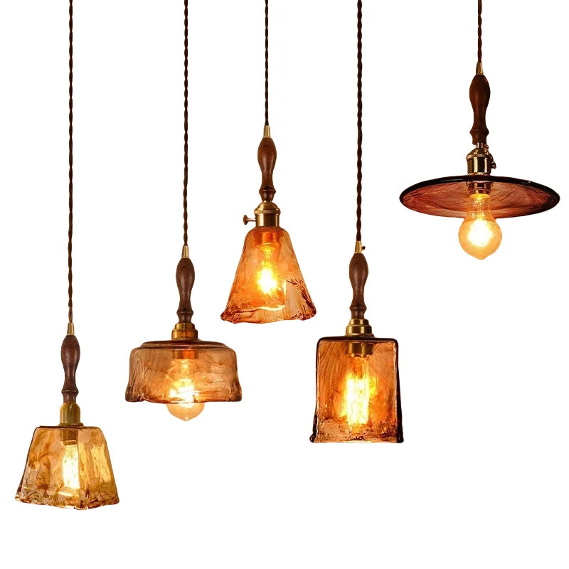 Afralia™ Vintage Glass LED Hanging Light Fixture for Home Decor and Lighting